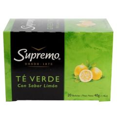 TE VERDE SUPREMO SABORIZADO CON LIMON 20 BOLSITAS